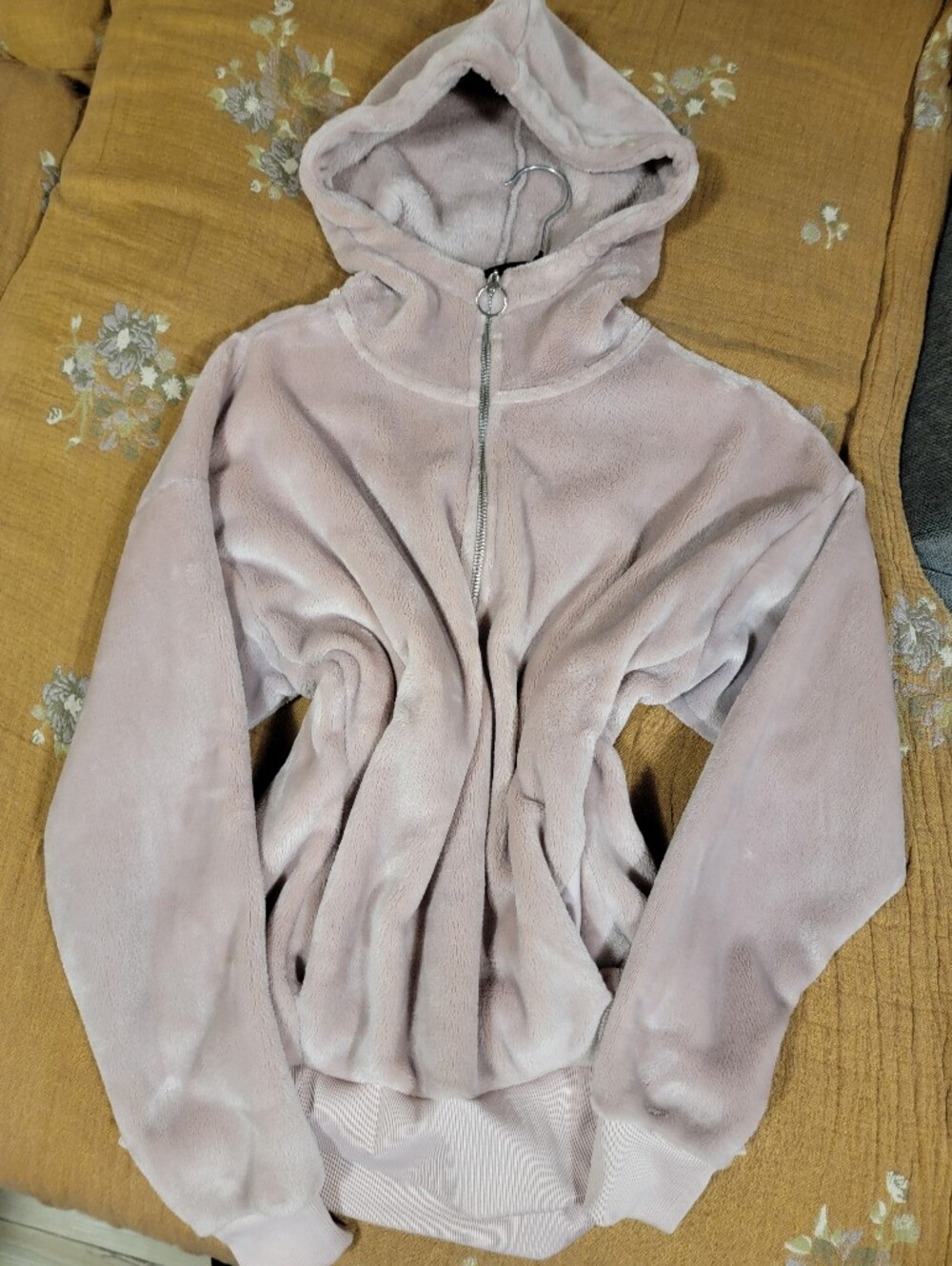 Teddy Plush Thick Cozy Light Dusty Pink Plush Zip-Up Hoodie New - Picture 1 of 5